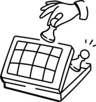 Placing pawn in a chess box, doodle style icon vector