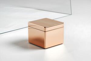 Metallic Box on White Surface Emphasizing Modern Minimalist Design photo