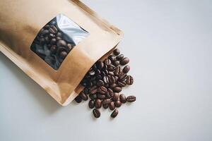 Coffee Bag with Transparent Window Featuring Fresh Dark Beans photo