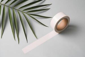 White tape unrolled on gray surface, showcasing simplicity and practical design photo