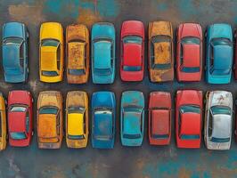 Aerial View of Colorful Car Parking photo