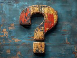 Rustic Question Mark on Blue Background photo