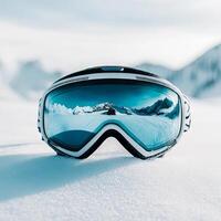 Winter Wonder Majestic Mountain Reflection in Ski Goggles photo