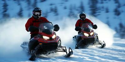 Two Snowmobilers Enjoying a Winter Adventure photo