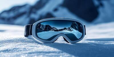 Reflective Ski Goggles on Snowy Mountains photo