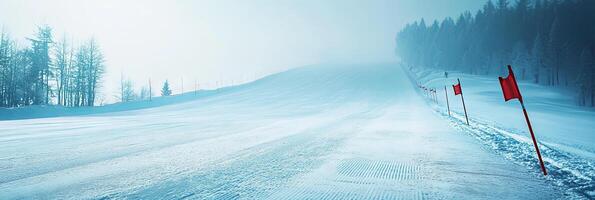 Majestic Winter Ski Slope in the Misty Mountains photo
