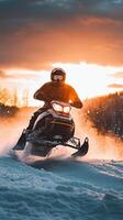 Snowmobiling Adventure at Sunset - Epic Winter Landscape photo