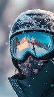 Reflective Snow Goggles on a Snowy Mountain Landscape photo