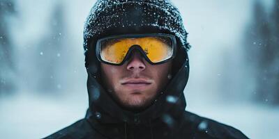 Focused Man in Winter Sports Gear, Snow Scene photo