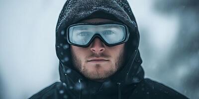 Winter Sportsman in Snowy Landscape - Focused Portrait photo