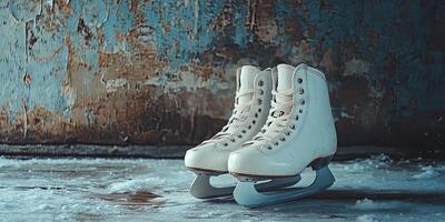 Vintage Ice Skates on Frozen Ice - Timeless Elegance photo