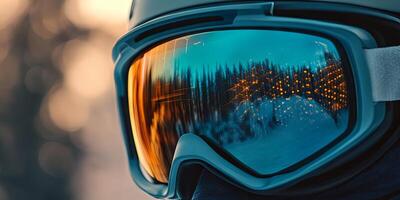 Winter Sports Goggles Reflection of Night Forest photo