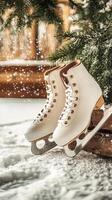 Winter Ice Skates on Snowy Ground - A Festive Scene photo