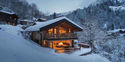 Scenic Snowy Mountain Chalet with Fireplace, Perfect Winter Getaway photo