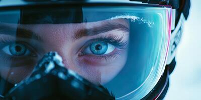 Intense Gaze of a Woman in a Futuristic Helmet photo