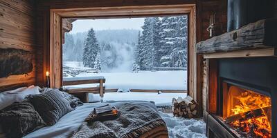 Cozy Cabin in Snowy Mountains Winter Relaxation photo