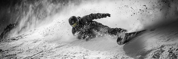 Snowboarder Carving Through Powder Snow photo