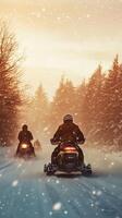 Winter Snowmobile Adventure in a Scenic Forest photo