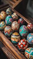 Hand-Painted Easter Eggs in Wooden Box photo