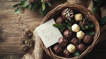 Gourmet Chocolate Assortment in a Basket photo