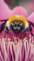 Close-up of a bee on a pink flower photo