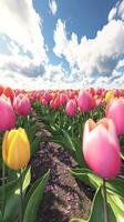 Stunning Tulip Field Under a Sunny Sky photo