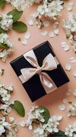 Spring Gift with Flowers and Ribbon photo