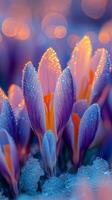 Stunning Spring Crocus in Dew and Snow photo