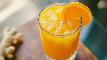 Orange Juice Drink with Ice and Orange Slice photo