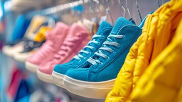 Colorful Kids Shoes and Jackets on Display photo