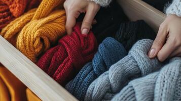 Colorful Knitted Sweaters in a Drawer photo