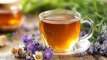 Lavender Herbal Tea in a Glass Cup photo