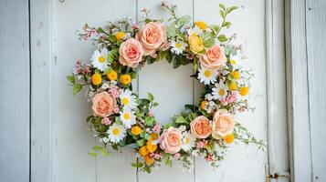 Delicate Spring Wreath with Pastel Flowers photo