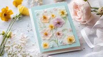 Delicate Pressed Flower Card Design photo