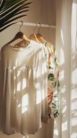 Delicate Floral Print Tops in a Sunlit Closet photo