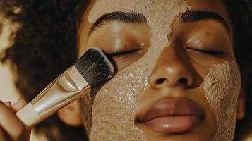 Applying Face Mask with Brush - Skin Care Routine photo