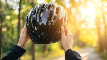 Stylish Black Bicycle Helmet in Nature photo