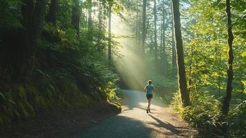 Peaceful Forest Run Morning Sunlight photo