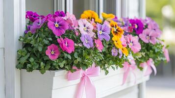 Colorful Pansies in a Window Box photo