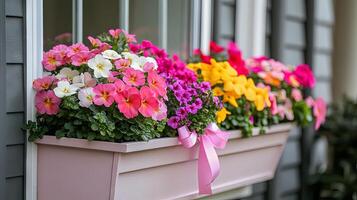 Colorful Window Box Display with Vibrant Flowers photo
