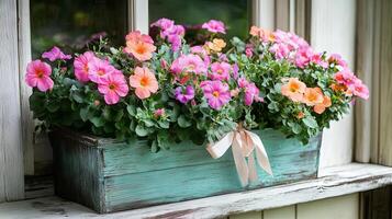 Charming Window Box Display with Vibrant Flowers photo