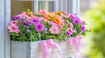 Vibrant Windowbox Flowers in Pastel Hues photo