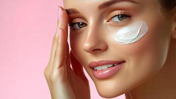 Woman Applying Face Cream - Beautiful Skin photo