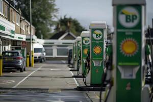 Fueling Stations. A Row of Dispensers Providing Fuel Efficiently and Conveniently at a Service Station, Enhancing Daily Transportation Needs. photo
