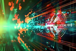 Abstract Digital Data Streams Visualize Futuristic Technology with Vibrant Colors and Motion, Exploring Network Systems and Connectivity in a Modern World. photo
