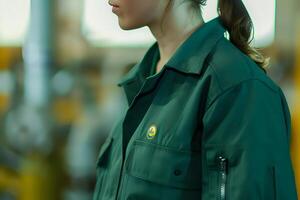 Exploring the Deep Green. A Close-Up Look at Protective Workwear Design and its Functional Aesthetics, Unveiling the Durability and Safety Features of Industrial Uniforms photo