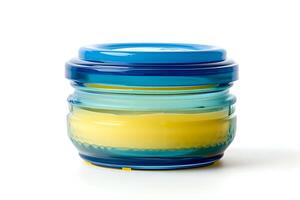 Exploring the Vibrant Hues of a Layered Glass Container Filled with a Yellow Substance, Showcasing Artistic Design and Unique Visual Appeal. A Study in Color and Form, Perfect for Creative Inspiration photo