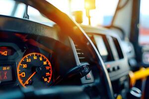 Exploring the Intricate Details of a Vehicle's Dashboard. Speedometer, Controls, and Interior Design Elements. Unveiling the Automotive World's Technological Marvels and Mechanical Precision photo
