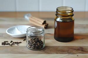Homemade Cloves and Cinnamon Oil Infusion. A Relaxing DIY Guide for Aromatic Home Scents, Creating Calming Ambiance with Natural Ingredients. photo