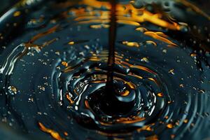 Liquid Darkness. Abstract Swirls of Deep Blue and Golden Hues, Viscous Fluid Flowing and Creating Mesmerizing Patterns, A Visual Symphony of Texture and Light in Motion, the Beauty of Unseen Worlds. photo